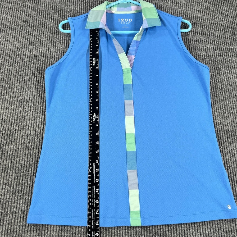 IZOD Womens Shirt Golf Polo Large Blue Sleeveless Outdoor Lightweight Casual - Picture 5 of 11